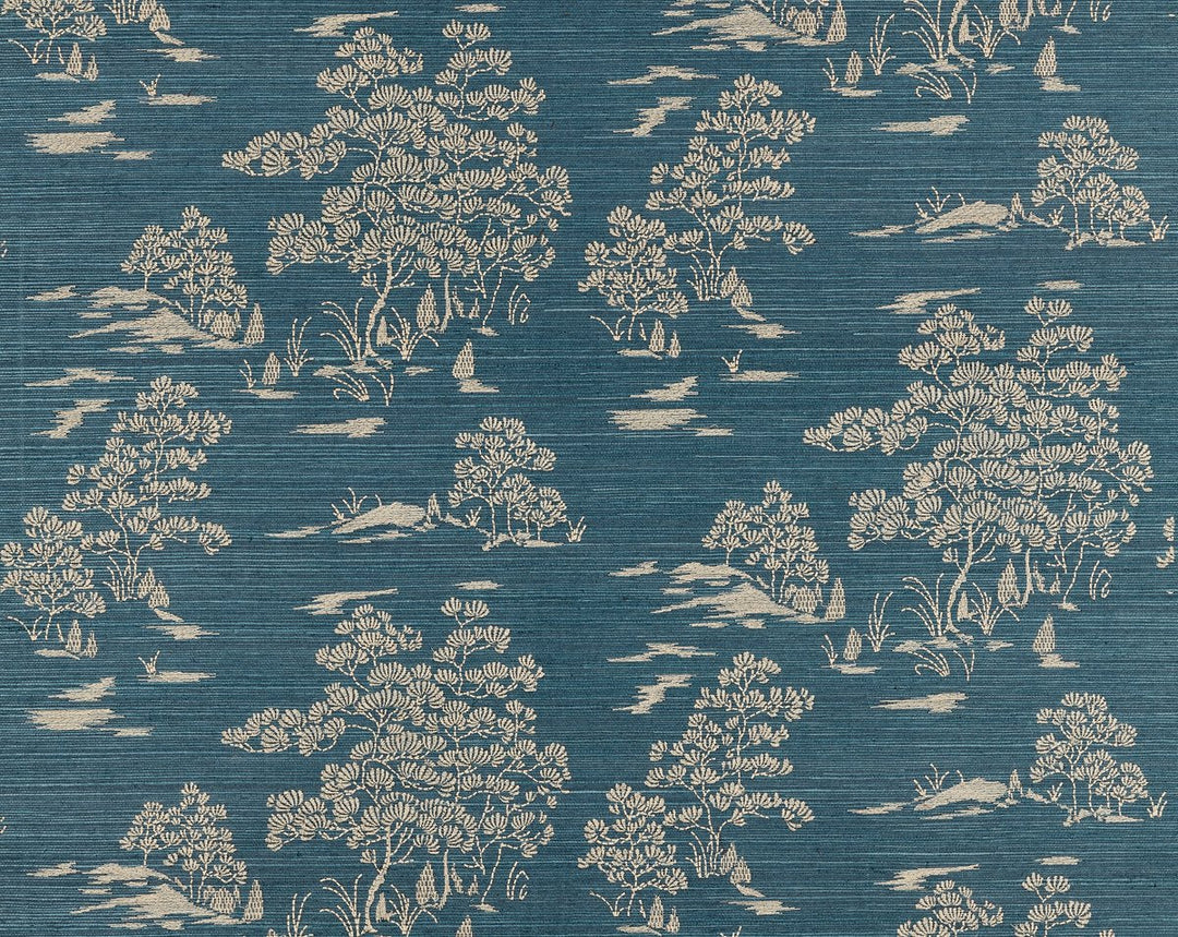Katsura Embroidered Toile Peacock SCWP884450004 by Scalamandre Designer Wallpaper
