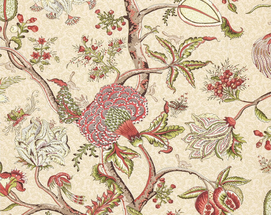 Pondicherry Wallcovering Turkey Red On Lime Fern SCWP885850004 by Scalamandre Designer Wallpaper