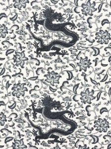 Scalamandre Fabric Chi'En Dragon Linen Print Charcoal