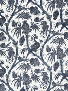 Scalamandre Fabric Balinese Peacock Linen Print Indigo
