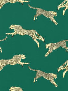 Scalamandre Fabric Leaping Cheetah Cotton Print Evergreen