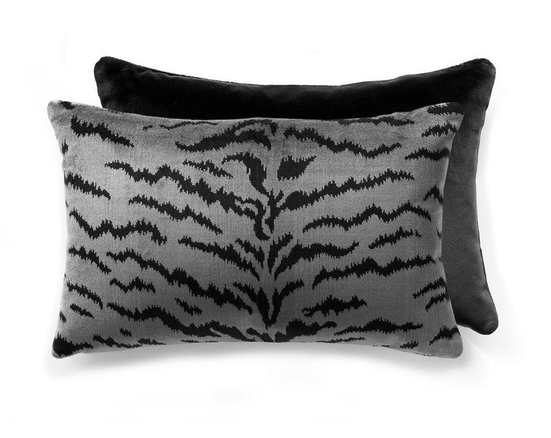 Tigre/Velvet Pillow 22 X 14 - Silver & Black / Black SCALTIGRPIL0005 by Scalamandre Designer Pillow