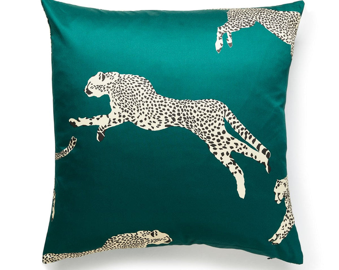 Leaping Cheetah Pillow 22 X 22 - Evergreen SCCHEETPILL0005 by Scalamandre Designer Pillow