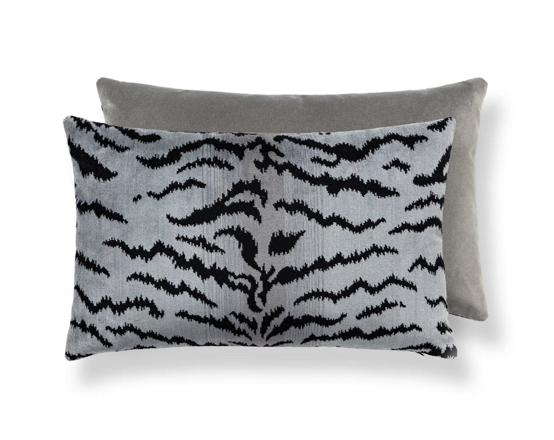 Tigre/Velvet Pillow 22 X 14 - Silver & Black / Grey Flannel SCMBDK261670005 by Scalamandre Designer Pillow