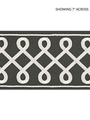 Soutache Embroidered Tape Charcoal SCT32810005 by Scalamandre Designer Trim ORIANA 85% COTTON 15% RAYON INDIA LIGHT DUTY Horizontal: 1.625" and Vertical: 4.5 - Swanky Fabrics -