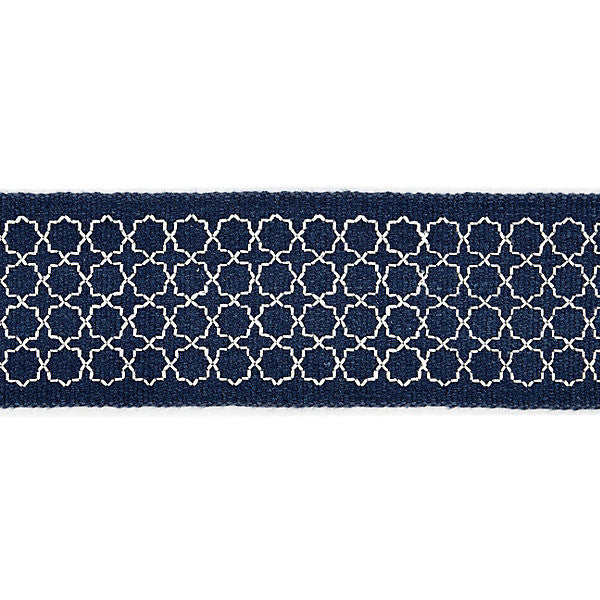 Seville Embroidered Tape/Indigo Sc 0005T3289 by Scalamandre
 Trim MERCHANTE 91% LINEN 9% RAYON INDIA LIGHT DUTY Horizontal: .5" and Vertical: 2.5" - Fabric Carolina -