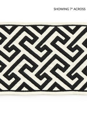 Labyrinth Embroidered Tape Noir SCT33190005 by Scalamandre Designer Trim CHINOIS CHIC 55% COTTON 45% SPUN POLYESTER INDIA LIGHT DUTY Horizontal: 2.75" and Vertical: 5.75 - Swanky Fabrics -