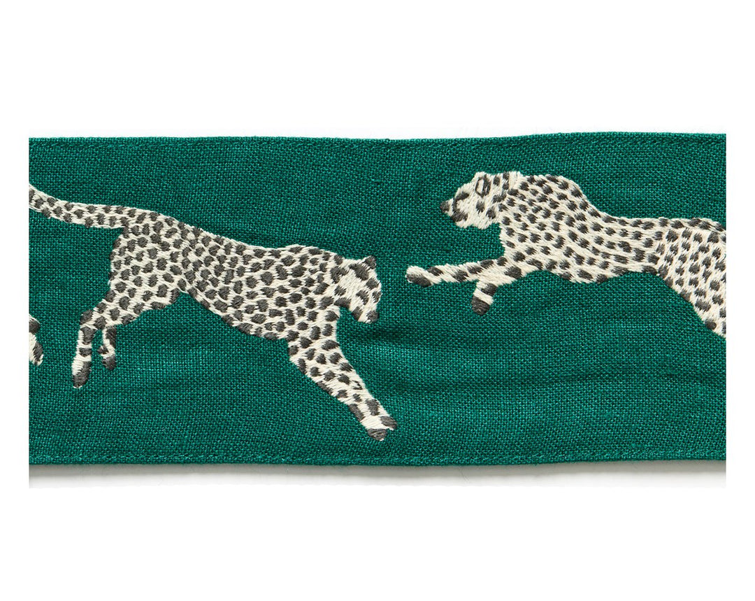 Leaping Cheetah Embrdry Tape Evergreen SCT33310005 by Scalamandre Designer Trim