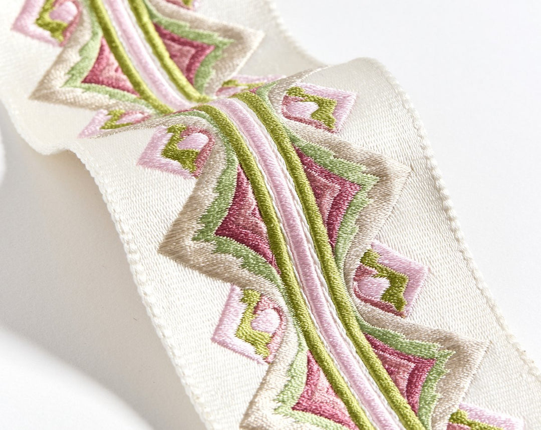 Flamme Embroidered Tape Pink And Green SCT33350005 by Scalamandre Designer Trim