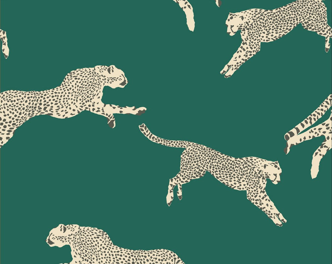 Leaping Cheetah Evergreen SCWP88449D0005 by Scalamandre Designer Wallpaper