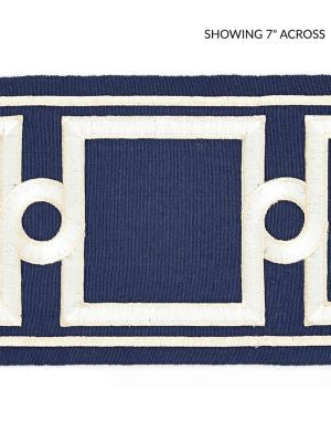 Square Link Embroidered Tape Indigo SCT32870006 by Scalamandre Designer Trim MERCHANTE 70% COTTON 30% RAYON INDIA LIGHT DUTY Horizontal: 5.25" and Vertical: 6.25 - Swanky Fabrics -