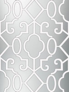 Scalamandre Wallpaper Ming Fretwork Wallpaper Silver - Pearlescent