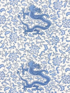 Scalamandre Fabric Chi'En Dragon Linen Print Hyacinth Blue