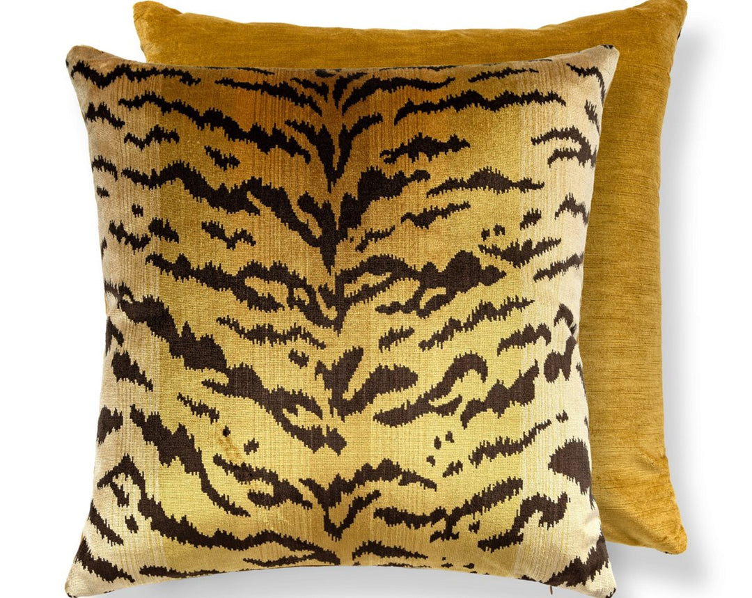 Tigre/Velvet Pillow 22 X 22 - Ivory, Gold & Black / Gilt SCTDDK261670007 by Scalamandre Designer Pillow