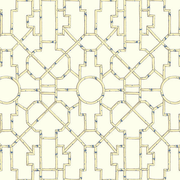 Baldwin Bamboo/Linen & Blue On Ecru Sc 0007Wp81630 by Scalamandre
 Wallpaper USA Horizontal: 55.5" and Vertical: 27" 27" - Fabric Carolina -