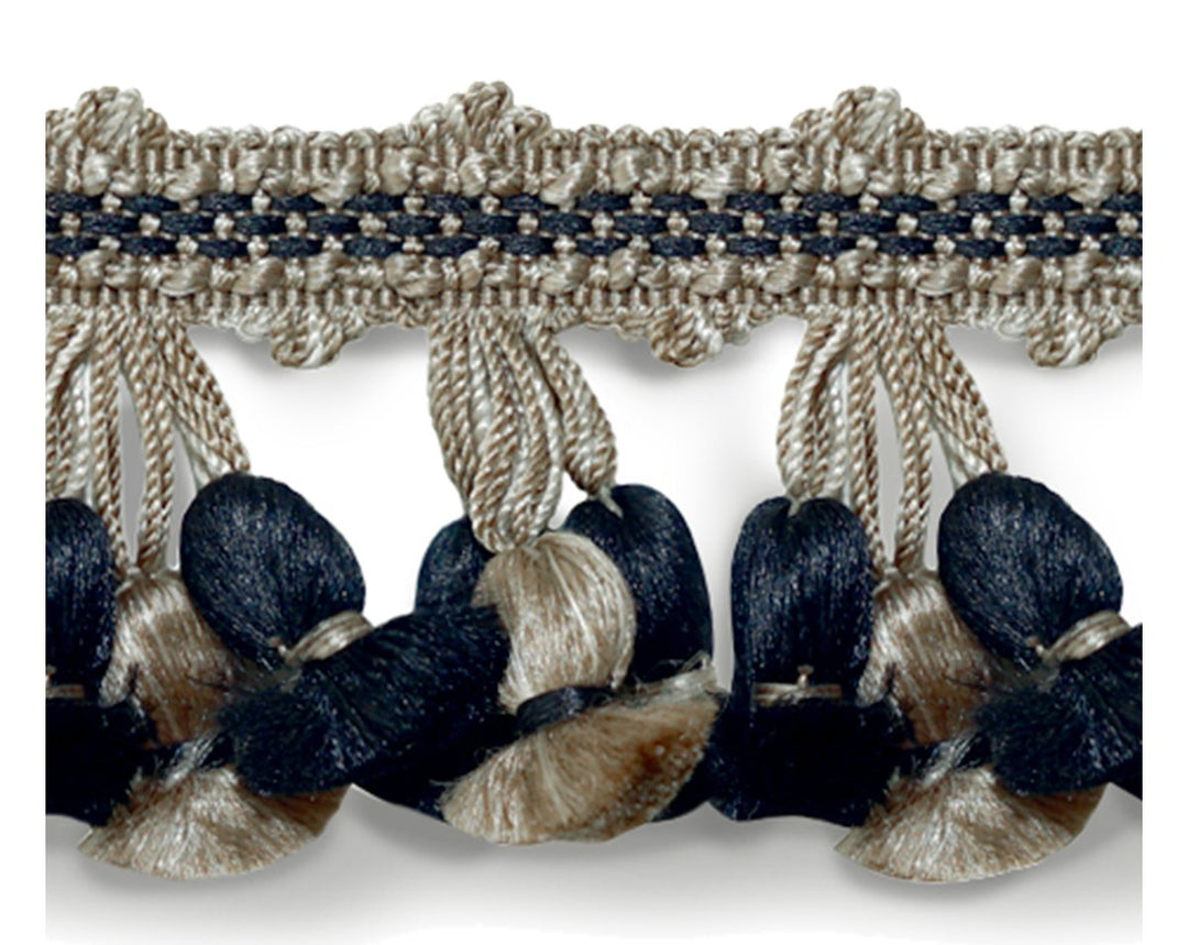 Newport Tassel Fringe - Silk Taupe, Black & Grey SCFT11030008 by Scalamandre Designer Trim