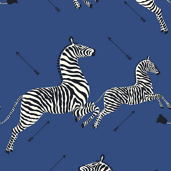 Zebras - Wallpaper/Denim Sc 0008Wp81388M by Scalamandre
 Wallpaper USA Horizontal: 37.5" and Vertical: 26" 26" - Fabric Carolina -