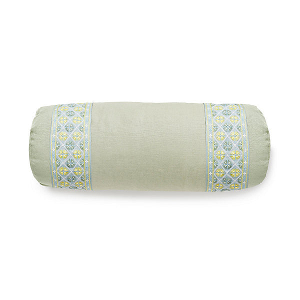 Toscana/Hansel Tape Bolster/Sea Mist / Summer Breeze Sc 0044Btoscpill by The House of Scalamandre
 Designer Pillow  100% LINEN USA  Horizontal:  and Vertical:    - Swanky Fabrics -