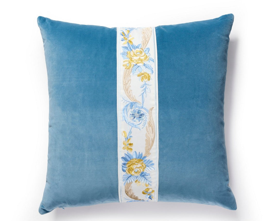 Reine/Linley Velvet Pillow 22 X 22 - Gold And Blue / Soldier Blue SCSDDTT33422107 by Scalamandre Designer Pillow