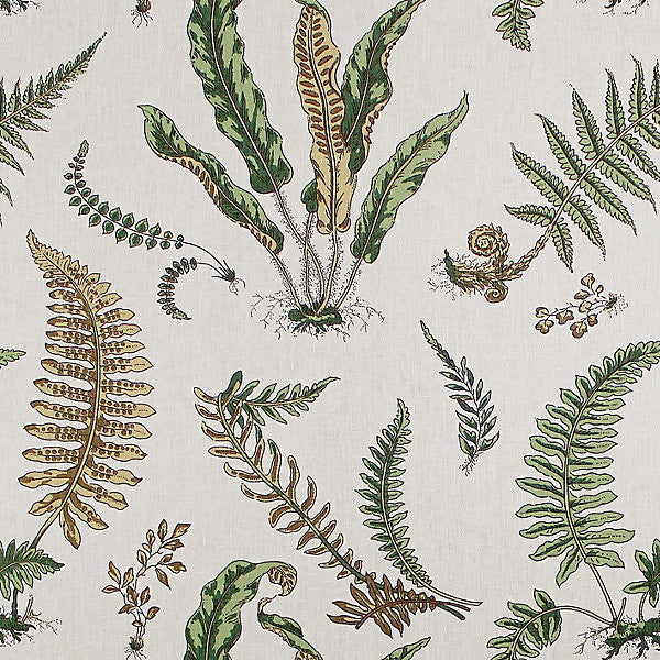 Elsie De Wolfe/Greens On Off White 16378-001 by Scalamandre Fabric STOCKED AT 100% LINEN USA MEDIUM DUTY Horizontal: 25" and Vertical: 27.25" 54.5" - Fabric Carolina -