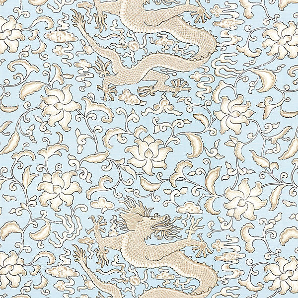 Chi'En Dragon Linen Print/Sky 16558-001 by Scalamandre Fabric SCALAMANDRE WAREHOUSE 52% LINEN 48% COTTON UNITED KINGDOM LIGHT DUTY Horizontal: 23" and Vertical: 27" 56" - Fabric Carolina -