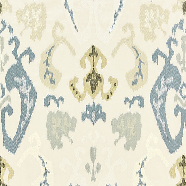Mandalay Ikat Embroidery/Cloud 27172-001 by Scalamandre Fabric LA BOHEME 53% COTTON 37% VISCOSE 10% SPUN POLYESTER INDIA MEDIUM DUTY Horizontal: 31" and Vertical: 25.5" 51.5" - Fabric Carolina -