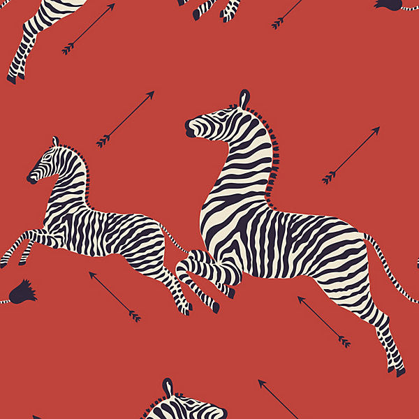Zebras - Wallpaper/Masai Red WP81388M-001 by Scalamandre Wallpaper USA Horizontal: 37.5" and Vertical: 26" 26" - Fabric Carolina -
