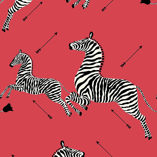Zebras - Wallpaper/Masai Red WP81388M-001 by Scalamandre Wallpaper SCALAMANDRE WAREHOUSE USA Horizontal: 37.5" and Vertical: 26" 26" - Fabric Carolina -