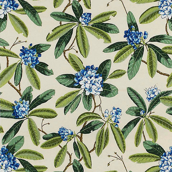 Rhododendron - Outdoor/Blues & Greens On Ivory 16454-002 by Scalamandre Fabric 100% SOLUTION DYED POLYESTER ITALY MEDIUM DUTY Horizontal: 24.75" and Vertical: 27" 54" - Fabric Carolina -