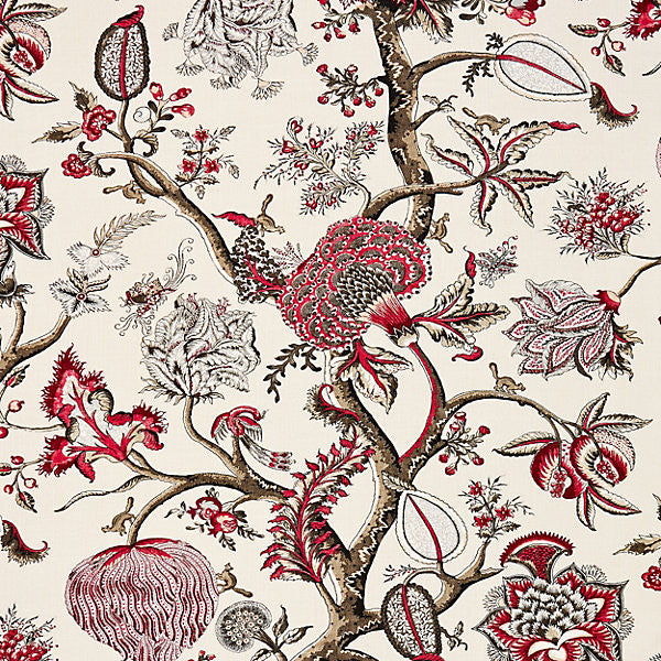 Pondicherry Linen Print/Raspberry 16556-002 by Scalamandre Fabric ORIANA 100% LINEN UNITED KINGDOM LIGHT DUTY Horizontal: 40.75" and Vertical: 27" 54" - Fabric Carolina -