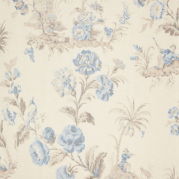 Somerset Silk Warp Print/Porcelain 16585-002 by Scalamandre Fabric JARDIN 53% VISCOSE 47% SILK THAILAND LIGHT DUTY Horizontal: 76.25" and Vertical: 52.5" 54" - Fabric Carolina -