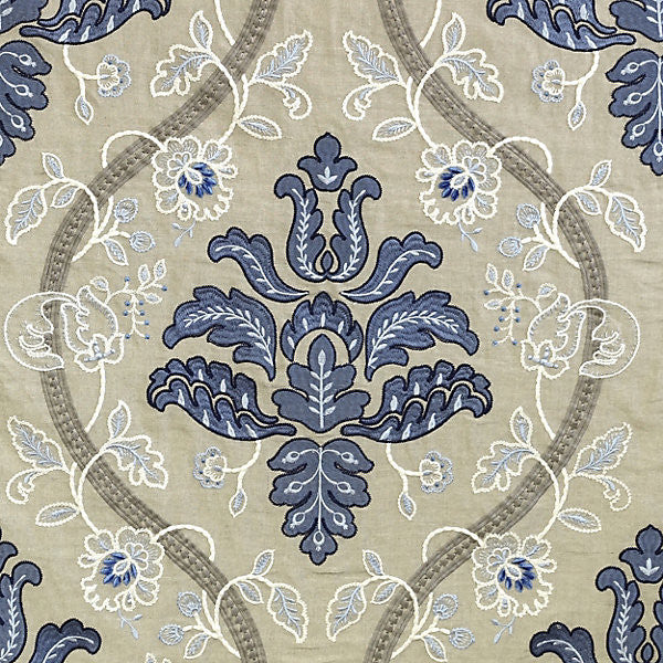 Isabella Embroidery/Porcelain 27033-002 by Scalamandre Fabric ORIANA 50% LINEN 27% VISCOSE 16% SPUN VISCOSE|7% SPUN POLYESTER INDIA LIGHT DUTY Horizontal: 30.375" and Vertical: 24.5" 54" - Fabric Carolina -