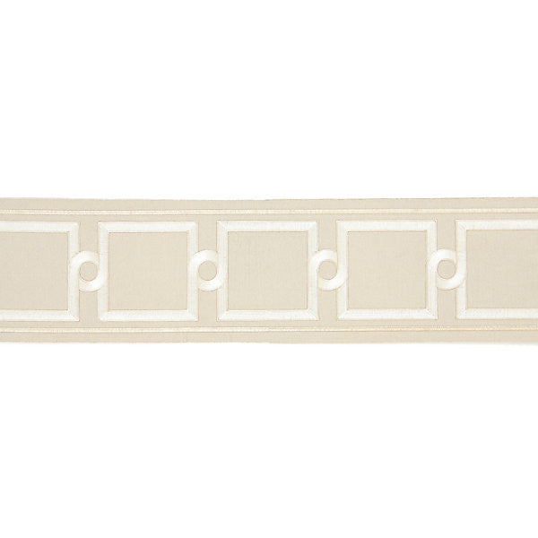 Square Link Embroidered Tape/Sand by Scalamandre Trim Scalamandre Trim Square Link Embroidered Tape/SandTrim MERCHANTE 70% COTTON 30% RAYON INDIA </p><p>Repeat: H: 5.25", V: 6.25" - Fabric Carolina -