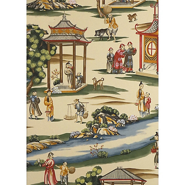 Shanghai/Multi On Tea Stain WP81584A-002 by Scalamandre Wallpaper SCALAMANDRE WAREHOUSE USA Horizontal: 39" and Vertical: 25.5" 25.5" - Fabric Carolina -