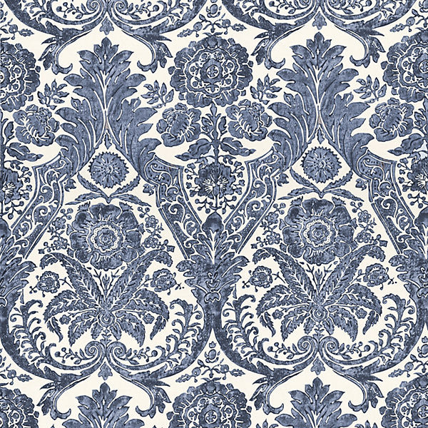 Luciana Damask Print/Denim Wp88354-003 by Scalamandre Wallpaper STOCKED AT SCALAMANDRE WAREHOUSE UNITED KINGDOM Horizontal: 43.75" and Vertical: 27" 56" - Fabric Carolina -