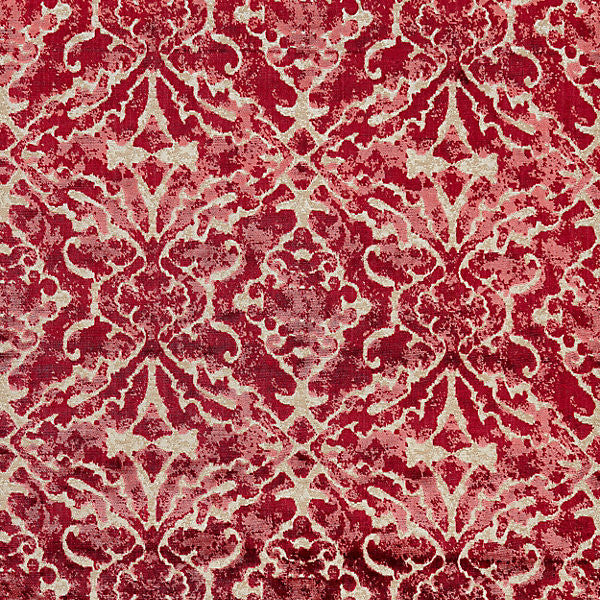 Palazzo Velvet/Pomegranate 27084-004 by Scalamandre Fabric MERCHANTE 49% VISCOSE 38% COTTON 13% METALLIC INDIA HEAVY DUTY Horizontal: 12.875" and Vertical: 13.75" 54" - Fabric Carolina -