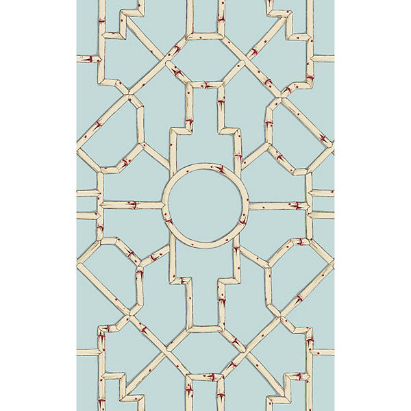 Baldwin Bamboo/Cream & Red On Aqua WP81630-004 by Scalamandre Wallpaper SCALAMANDRE WAREHOUSE USA Horizontal: 55.5" and Vertical: 27" 27" - Fabric Carolina -