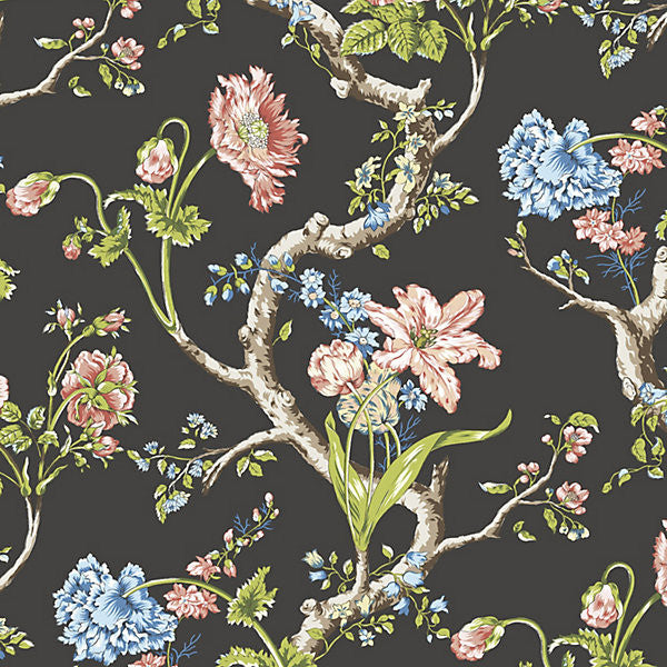 Andrew Jackson Floral/Noir WP88432-004 by Scalamandre Wallpaper UNITED KINGDOM Horizontal: 36" and Vertical: 18" 54" - Fabric Carolina -