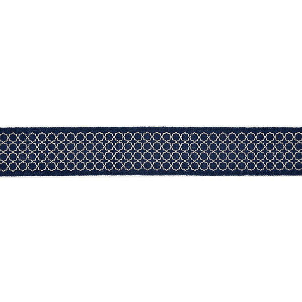 Seville Embroidered Tape/Indigo T3289-005 by Scalamandre Trim Trim FALL 2016 STOCKED AT 91% LINEN;9% RAYON INDIA LIGHT DUTY Horizontal: .5" and Vertical: 2.5" - Fabric Carolina -