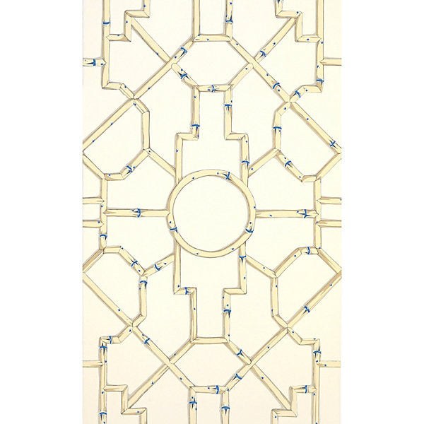 Baldwin Bamboo/Linen & Blue On Ecru Wp81630-007 by Scalamandre Wallpaper STOCKED AT SCALAMANDRE WAREHOUSE USA Horizontal: 55.5" and Vertical: 27" 27" - Fabric Carolina -