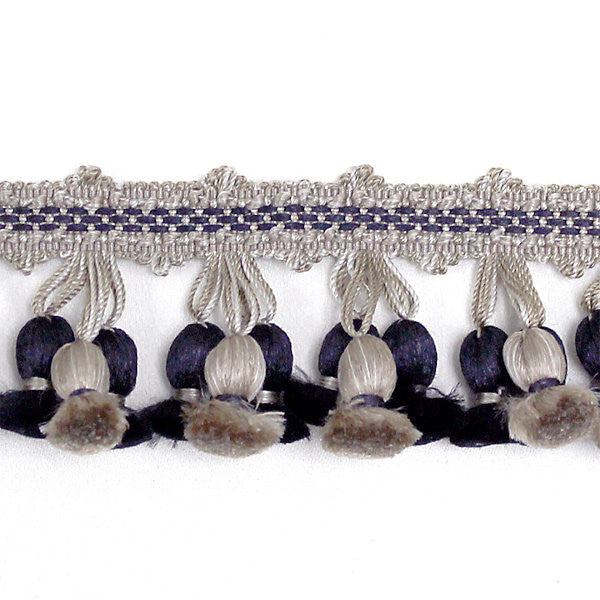 Newport Tassel Fringe/Taupe, Black & Grey Ft1103-008 by Scalamandre Trim Trim NEWPORT MANSIONS STOCKED AT 100% SILK CHINA LIGHT DUTY Horizontal: and Vertical: 2" - Fabric Carolina -