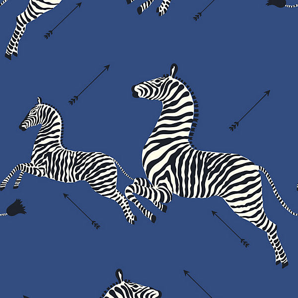 Zebras - Wallpaper/Denim WP81388M-008 by Scalamandre Wallpaper USA Horizontal: 37.5" and Vertical: 26" 26" - Fabric Carolina -