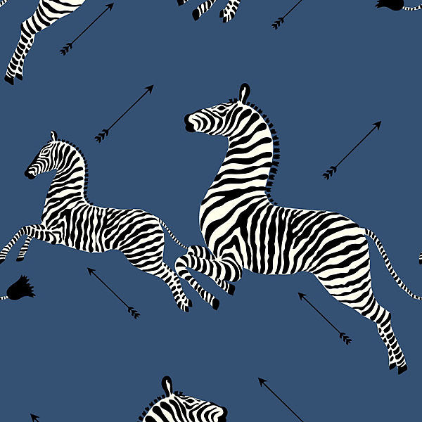 Zebras - Wallpaper/Denim WP81388M-008 by Scalamandre Wallpaper SCALAMANDRE WAREHOUSE USA Horizontal: 37.5" and Vertical: 26" 26" - Fabric Carolina -