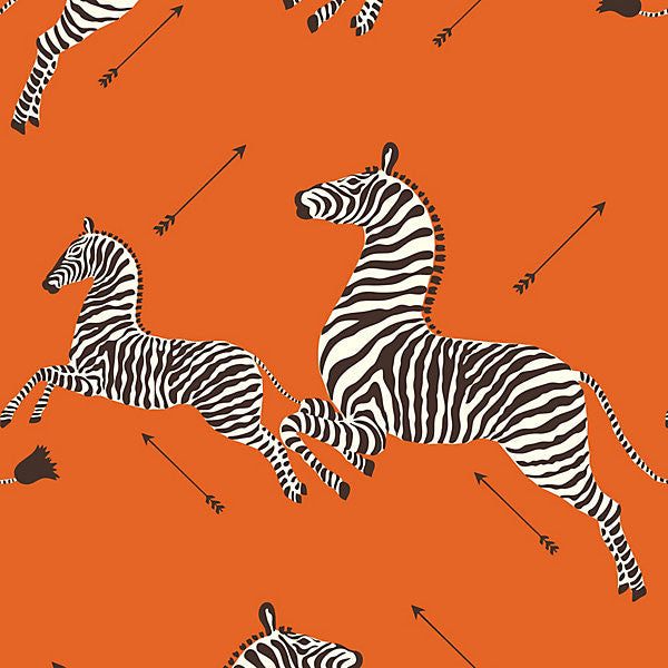 Zebras - Wallpaper/Orange WP81388M-012 by Scalamandre Wallpaper USA Horizontal: 37.5" and Vertical: 26" 26" - Fabric Carolina -