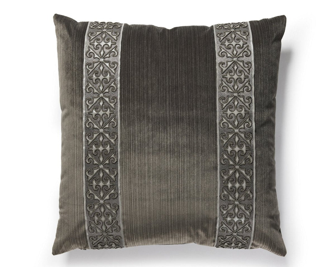 Saxony/Strie Velvet Pillow 22 X 22 - Sterling / Titanium SCSDDTT33373015 by Scalamandre Designer Pillow