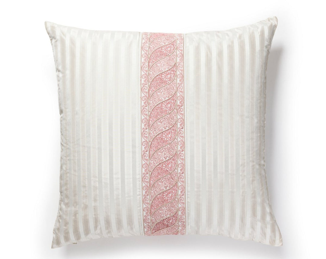 Paisley/Shirred Stripe Pillow 22 X 22 - French Rose / Eggshell SCSDDTT33403025 by Scalamandre Designer Pillow