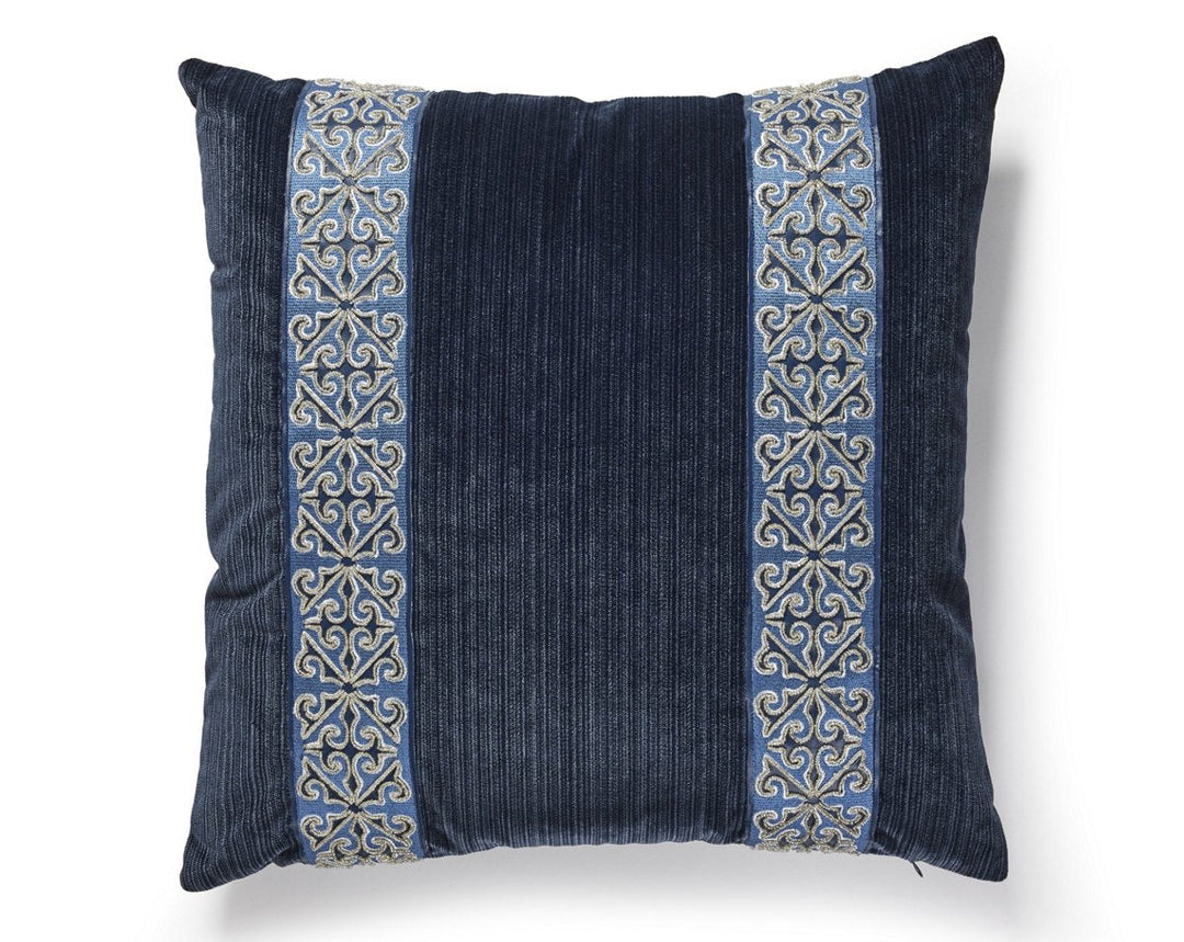 Saxony/Strie Velvet Pillow 22 X 22 - Midnight / Ink SCSDDTT33374006 by Scalamandre Designer Pillow