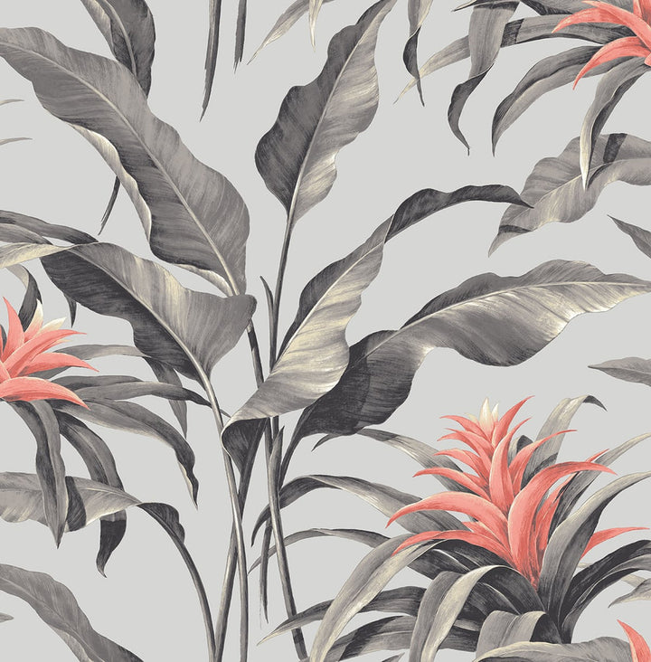 Palma Metallic Silver & Coral by Seabrook Wallpaper Stacy Garcia Peel and Stick United States 30.75 20.87" 20.5" - Fabric Carolina -