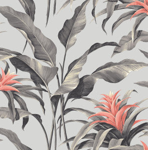 Palma Metallic Silver & Coral by Seabrook Wallpaper