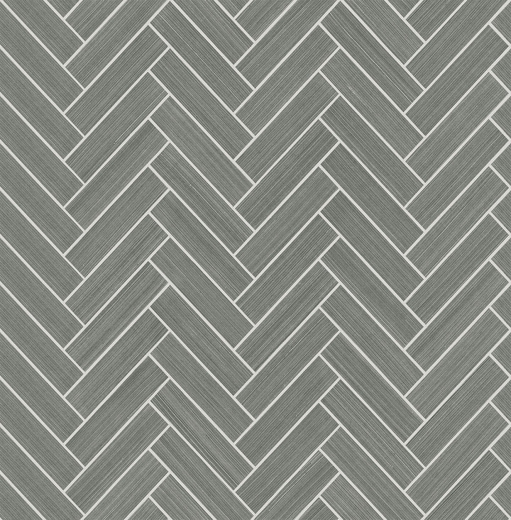 Herringbone Inlay Graphite & Metallic Silver by Seabrook Wallpaper Stacy Garcia Peel and Stick United States 30.75 1.9" 20.5" - Fabric Carolina -